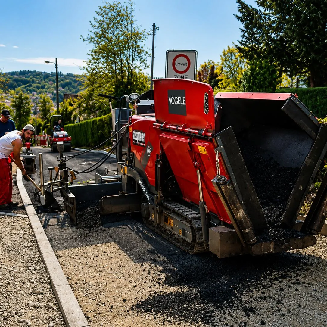 Asphaltfertiger beim Straßenbau